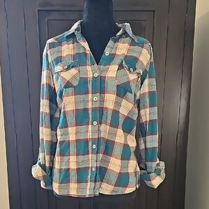 Heritage 1981 Teal and Cream Plaid Flannel Shirt